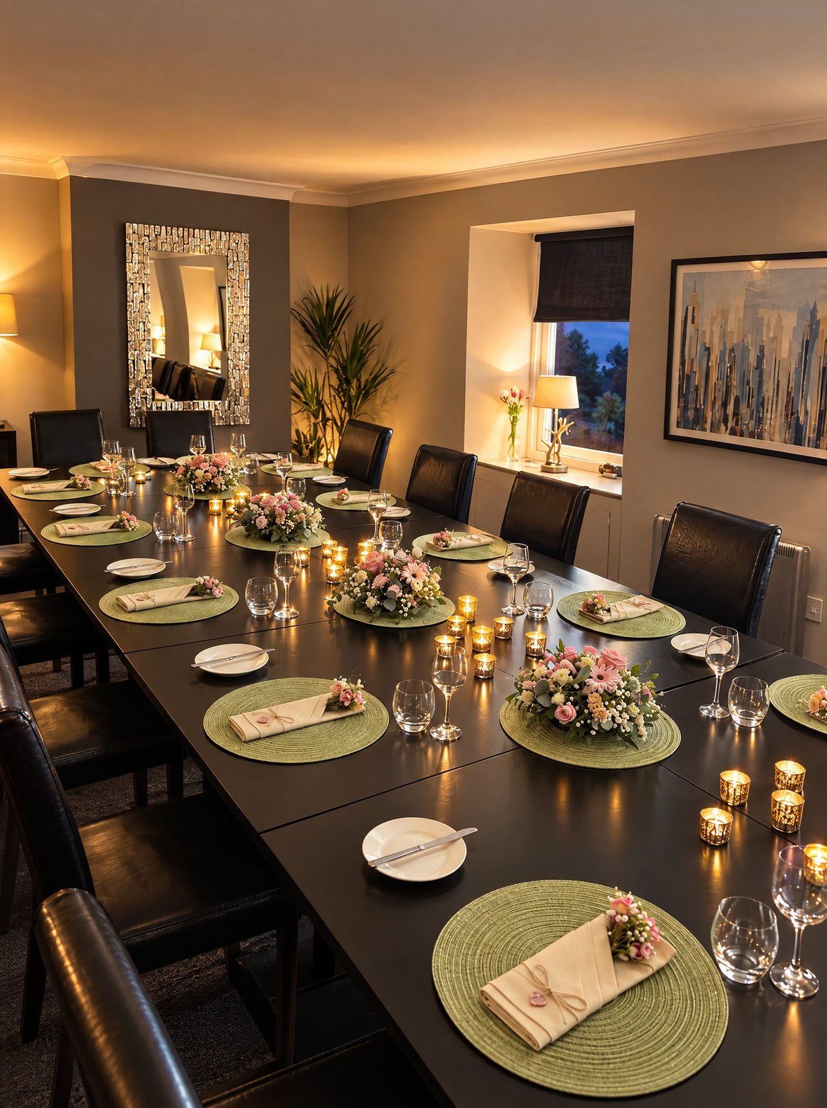 Upstairs, laid for an evening celebration
